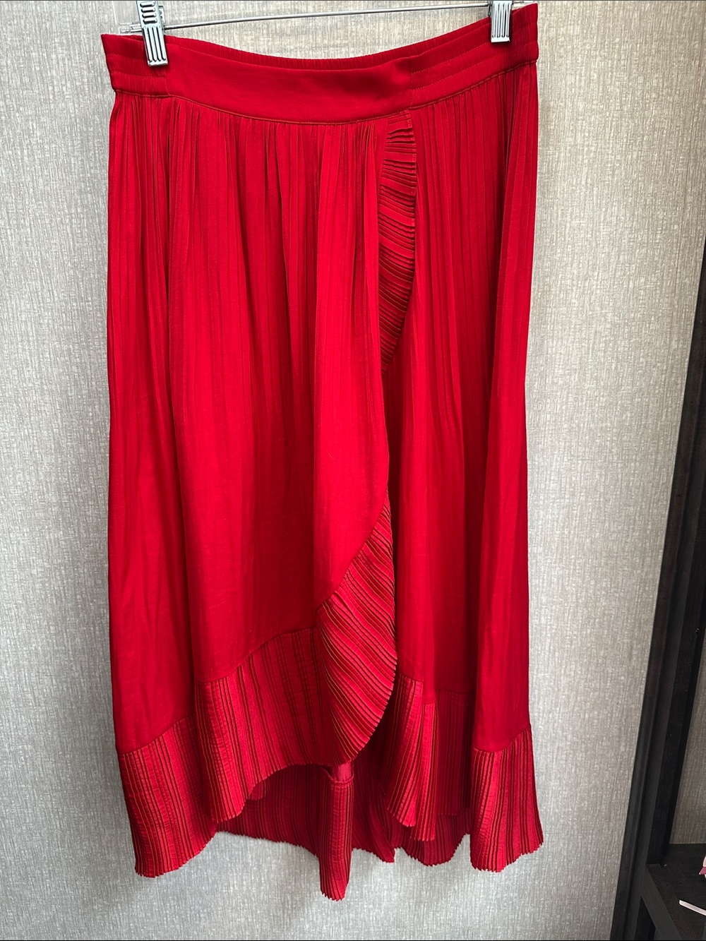 Maje Vibrant Red High-Low Pleated Skirt